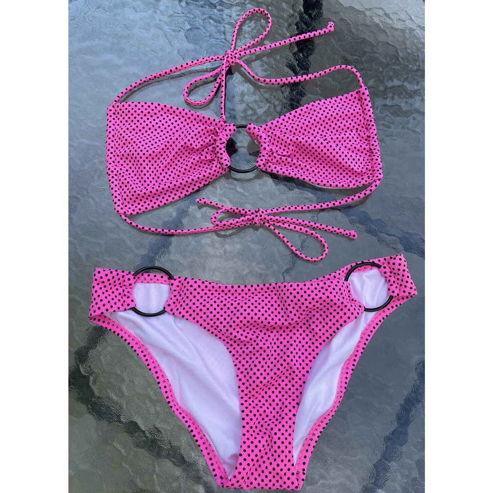 Victoria Secret Pink Bikini With Black Polka Dots Bottom & Top Size Small